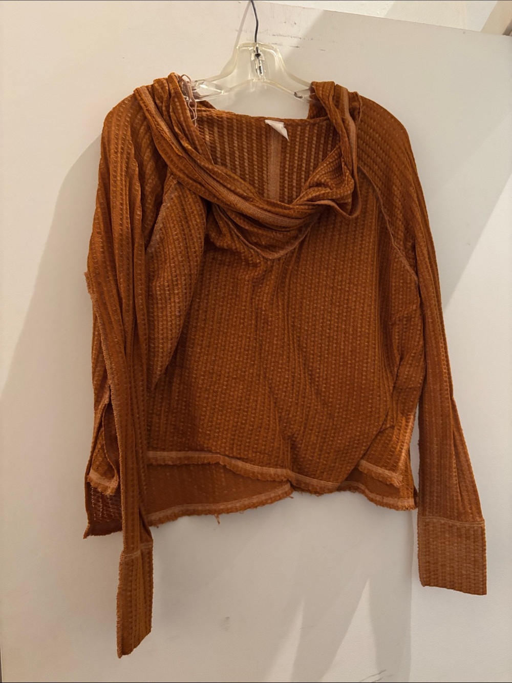 We The Free Waffle Knit Cowl Neck Sweater in Rust